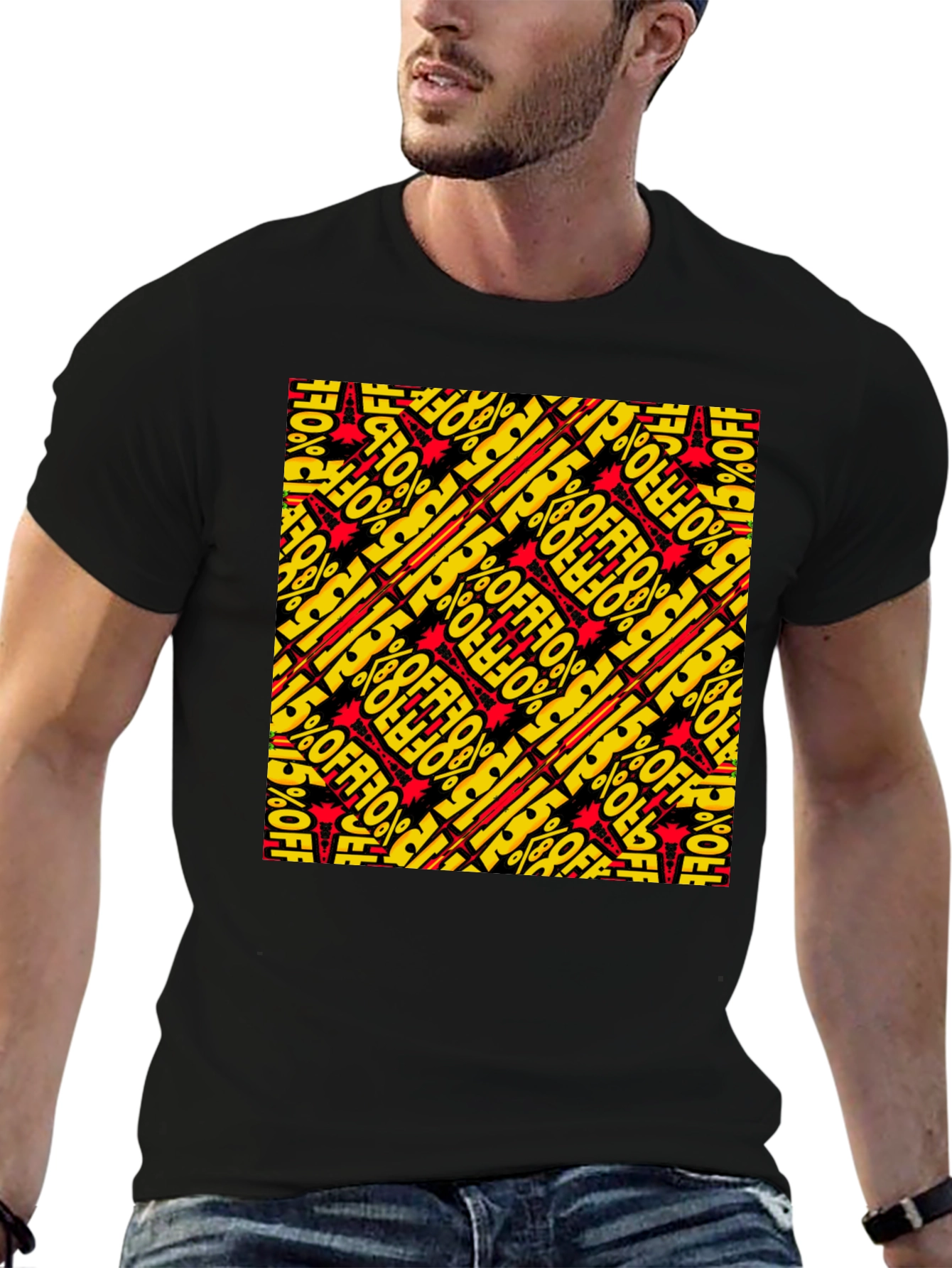 Bold 15% Off Patterned Black T-Shirt