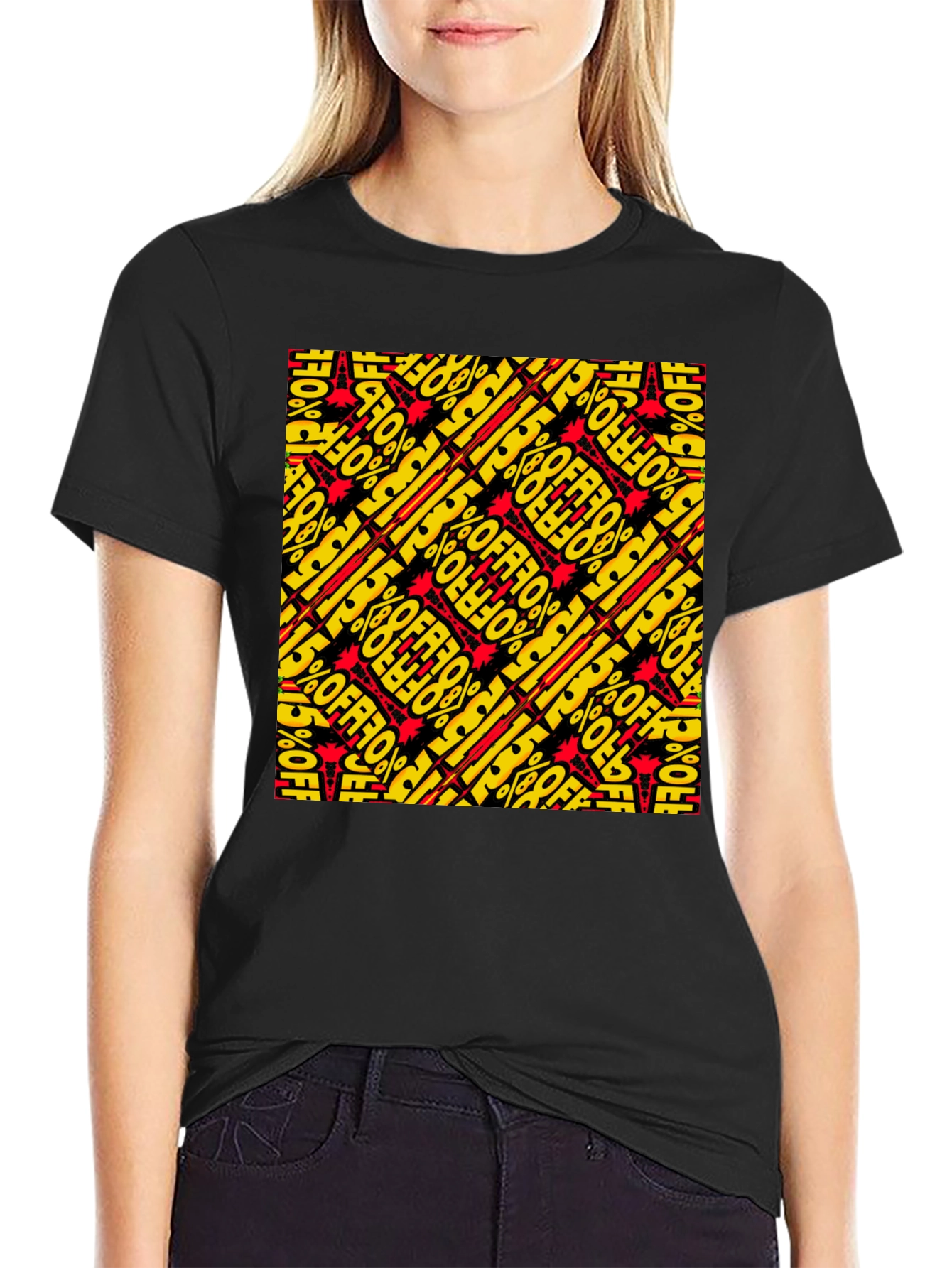 Bold 15% Off Patterned Black T-Shirt
