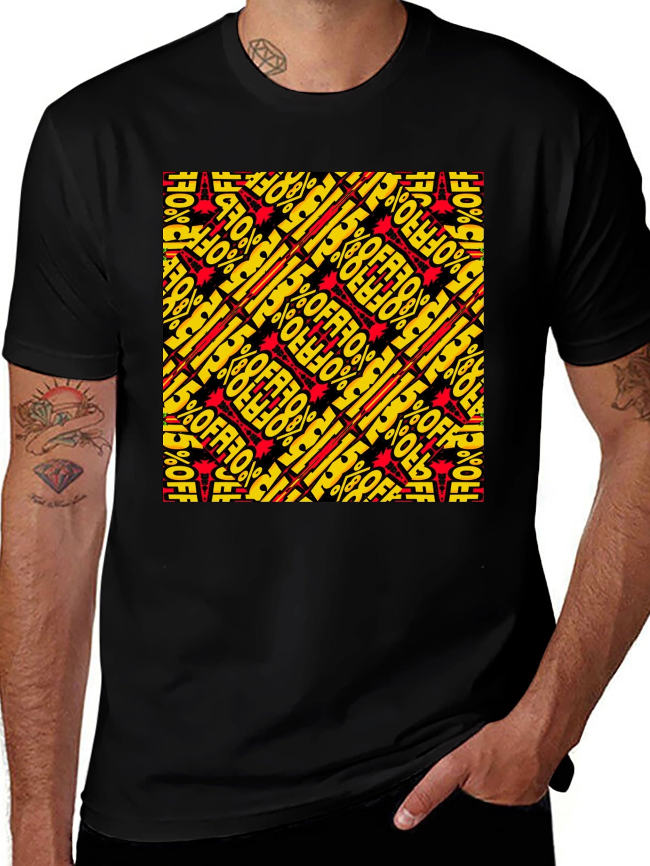 Bold 15% Off Patterned Black T-Shirt
