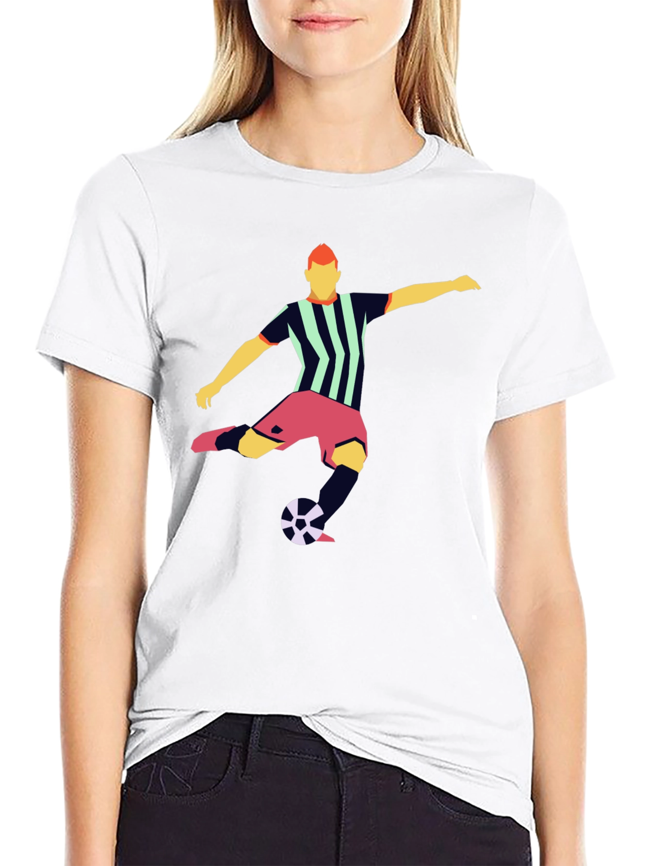 Striking Soccer Graphic Tee - Black Cotton Blend