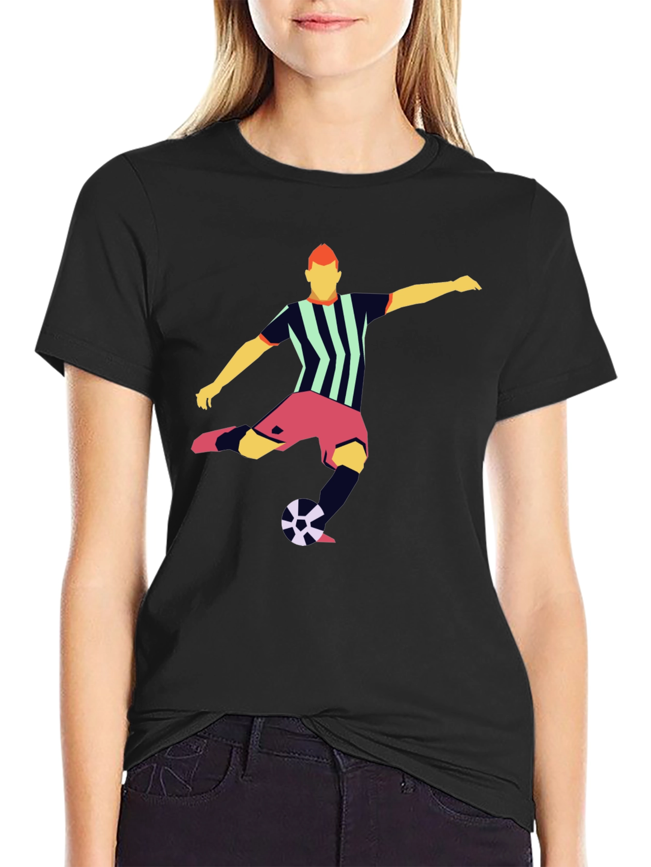 Striking Soccer Graphic Tee - Black Cotton Blend