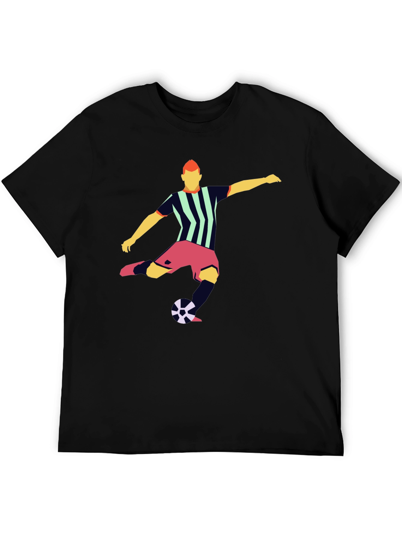 Striking Soccer Graphic Tee - Black Cotton Blend