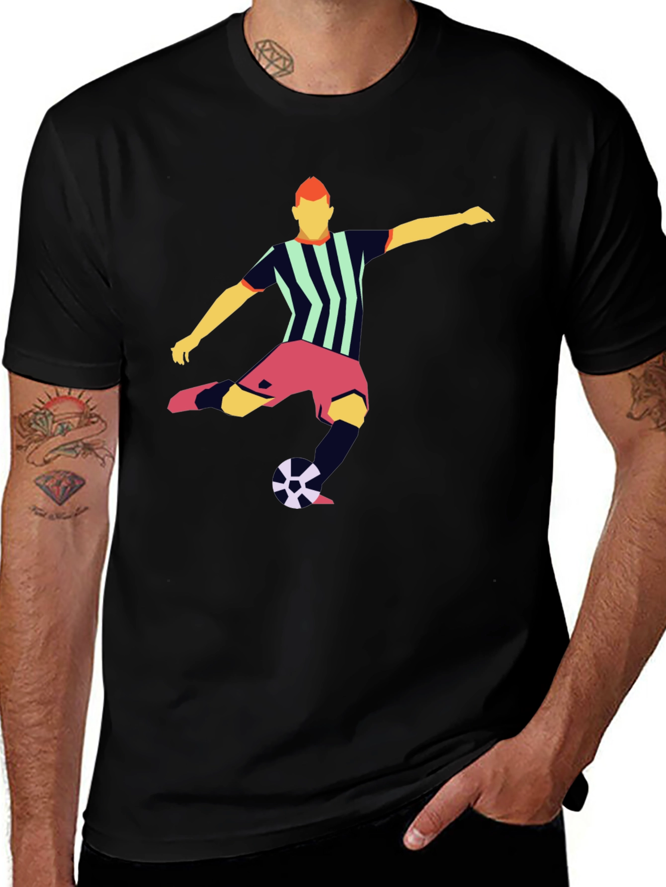 Striking Soccer Graphic Tee - Black Cotton Blend