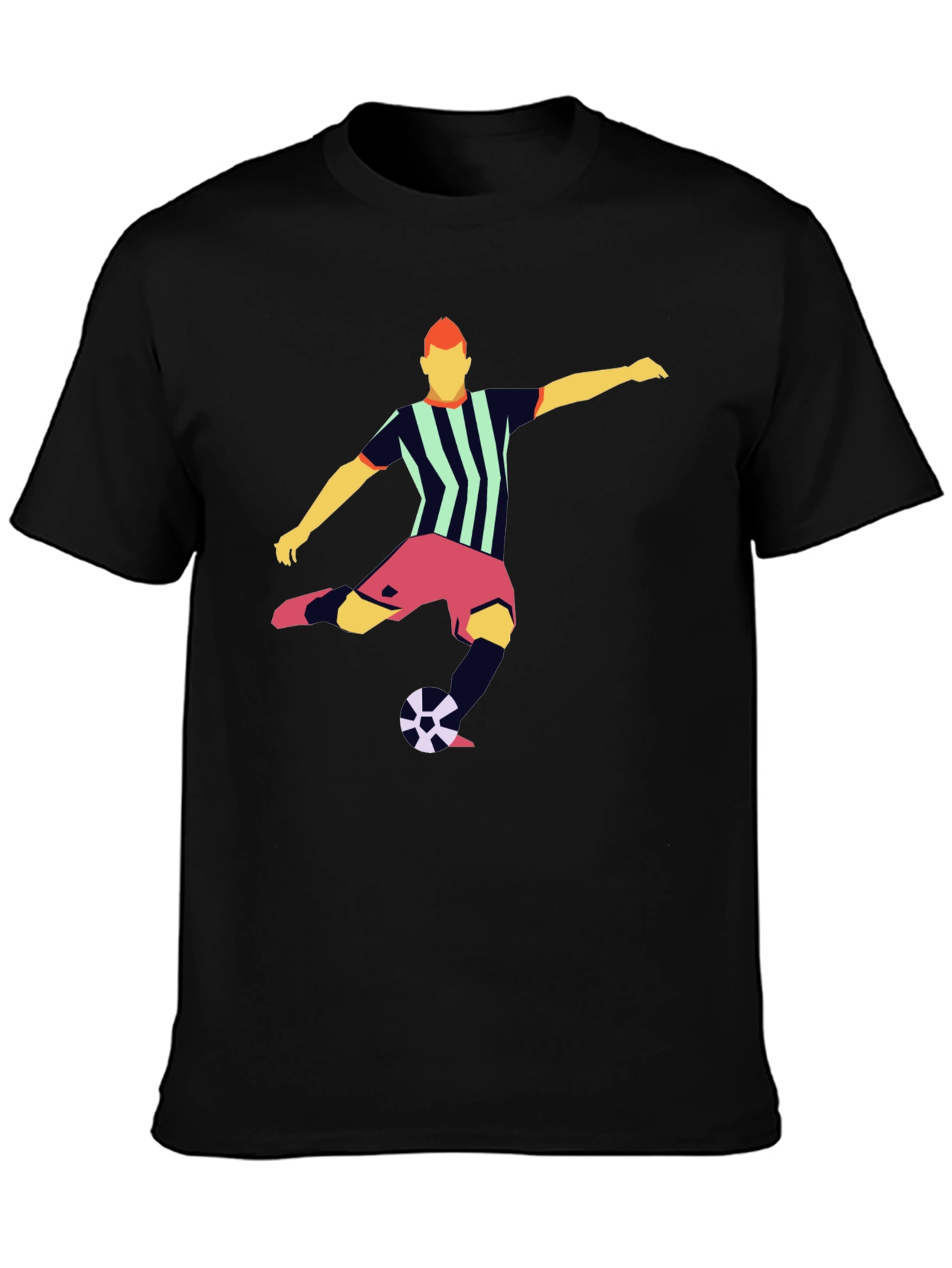 Striking Soccer Graphic Tee - Black Cotton Blend