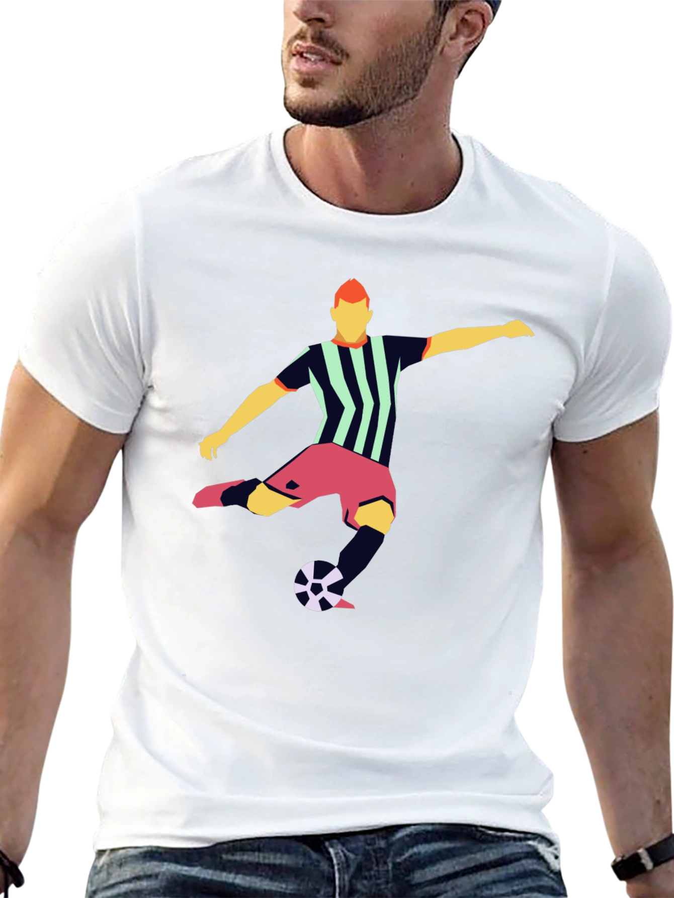 Striking Soccer Graphic Tee - Black Cotton Blend