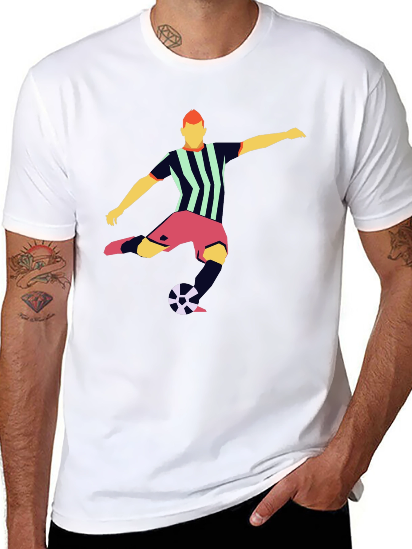 Striking Soccer Graphic Tee - Black Cotton Blend