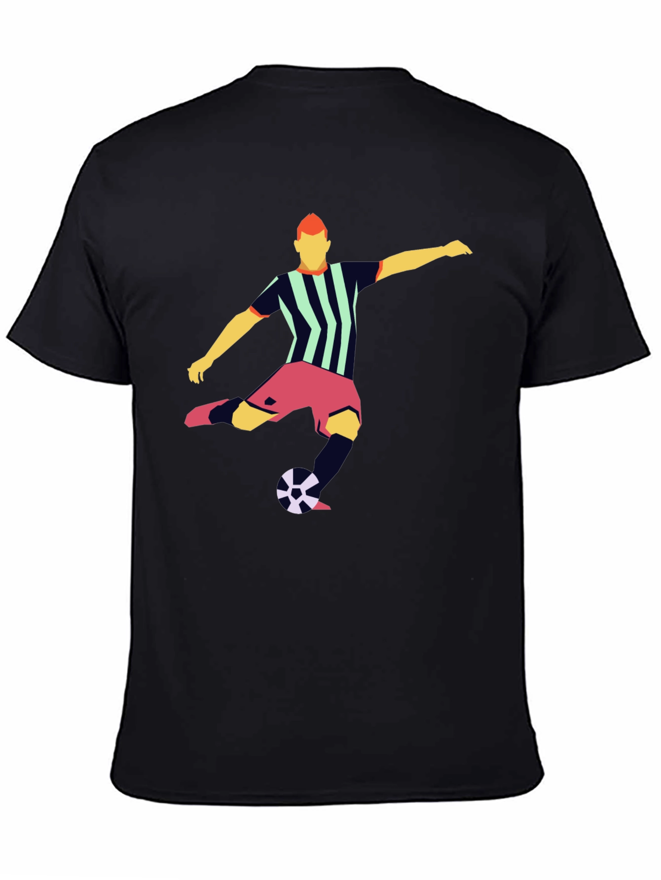 Striking Soccer Graphic Tee - Black Cotton Blend
