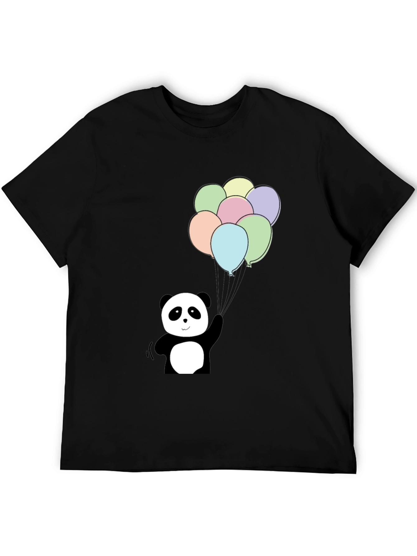 Panda Bear Balloons Graphic Tee - Black Cotton Blend