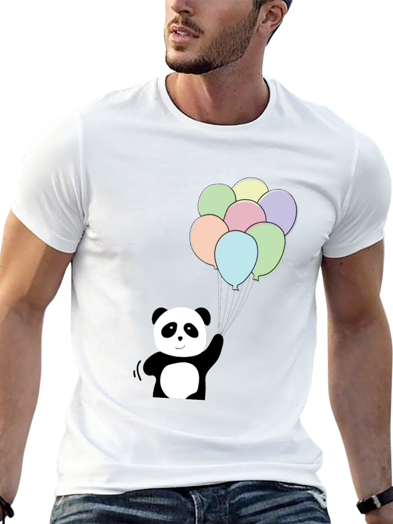 Panda Bear Balloons Graphic Tee - Black Cotton Blend