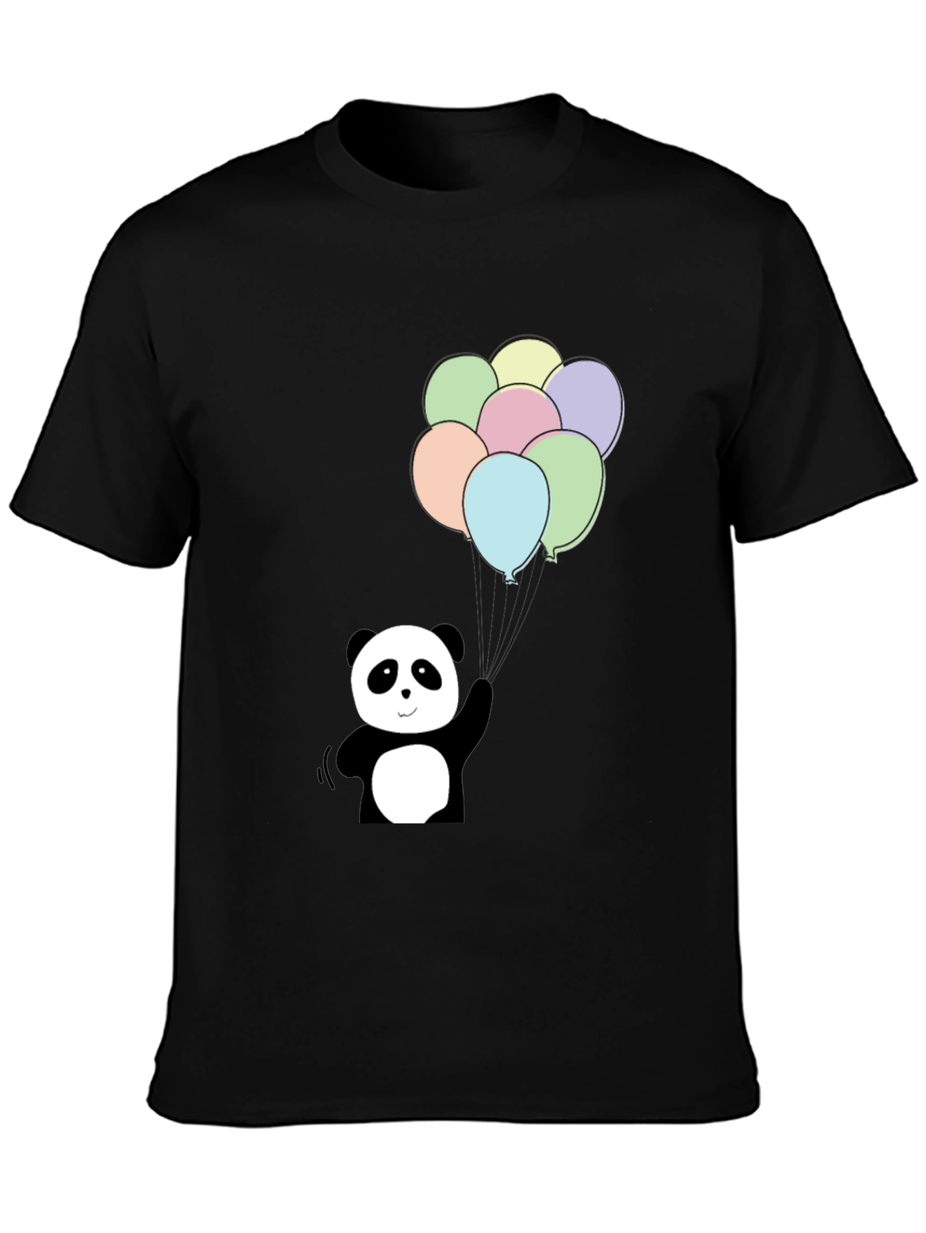 Panda Bear Balloons Graphic Tee - Black Cotton Blend