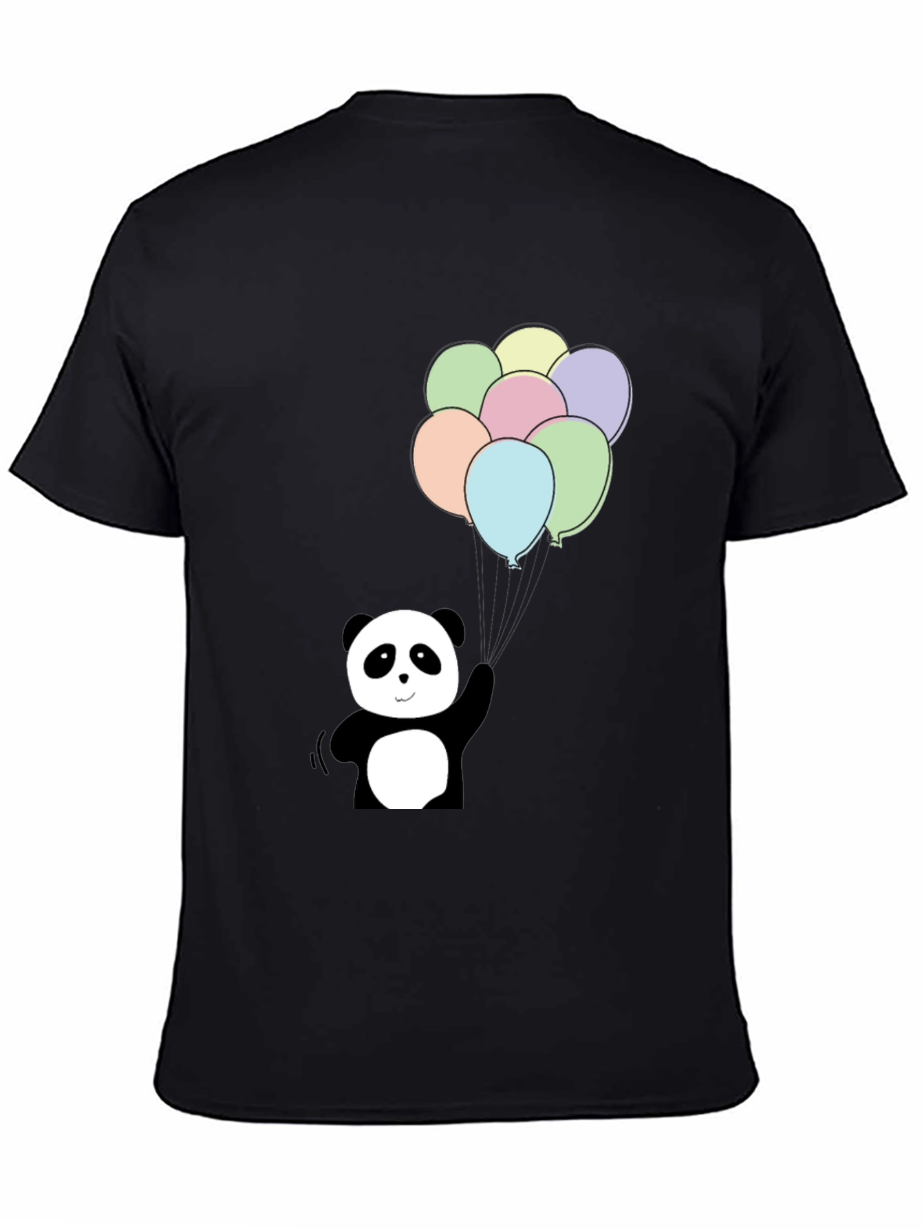 Panda Bear Balloons Graphic Tee - Black Cotton Blend
