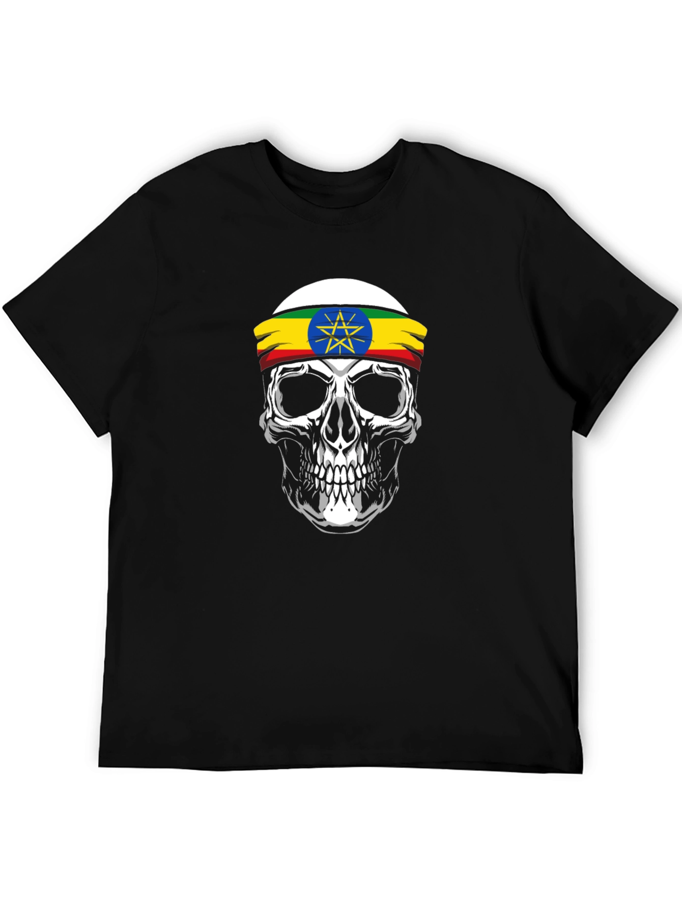 Ethiopian Flag Skull Graphic T-Shirt