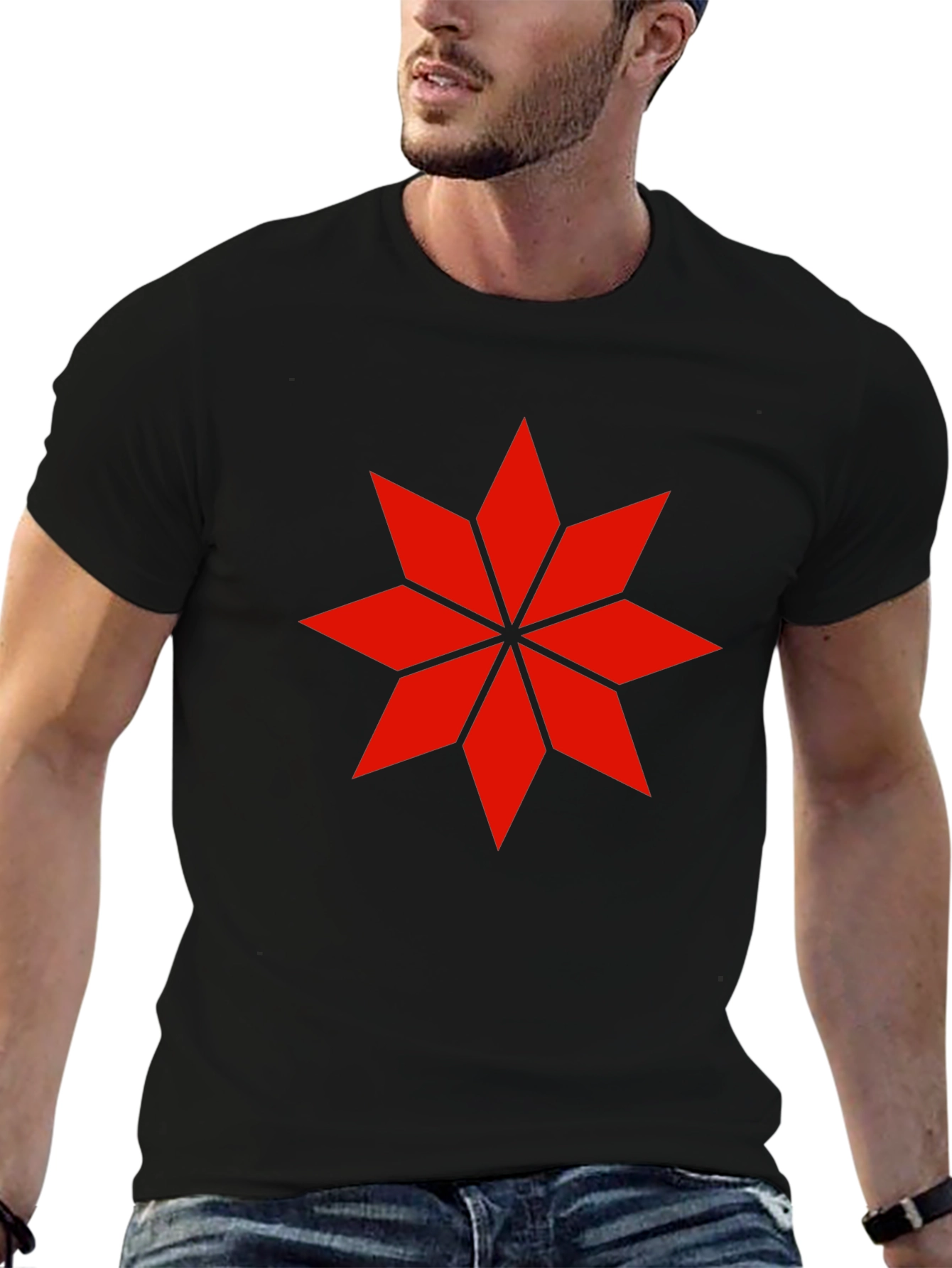 Geometric Star Graphic Tee - Black Cotton Shirt