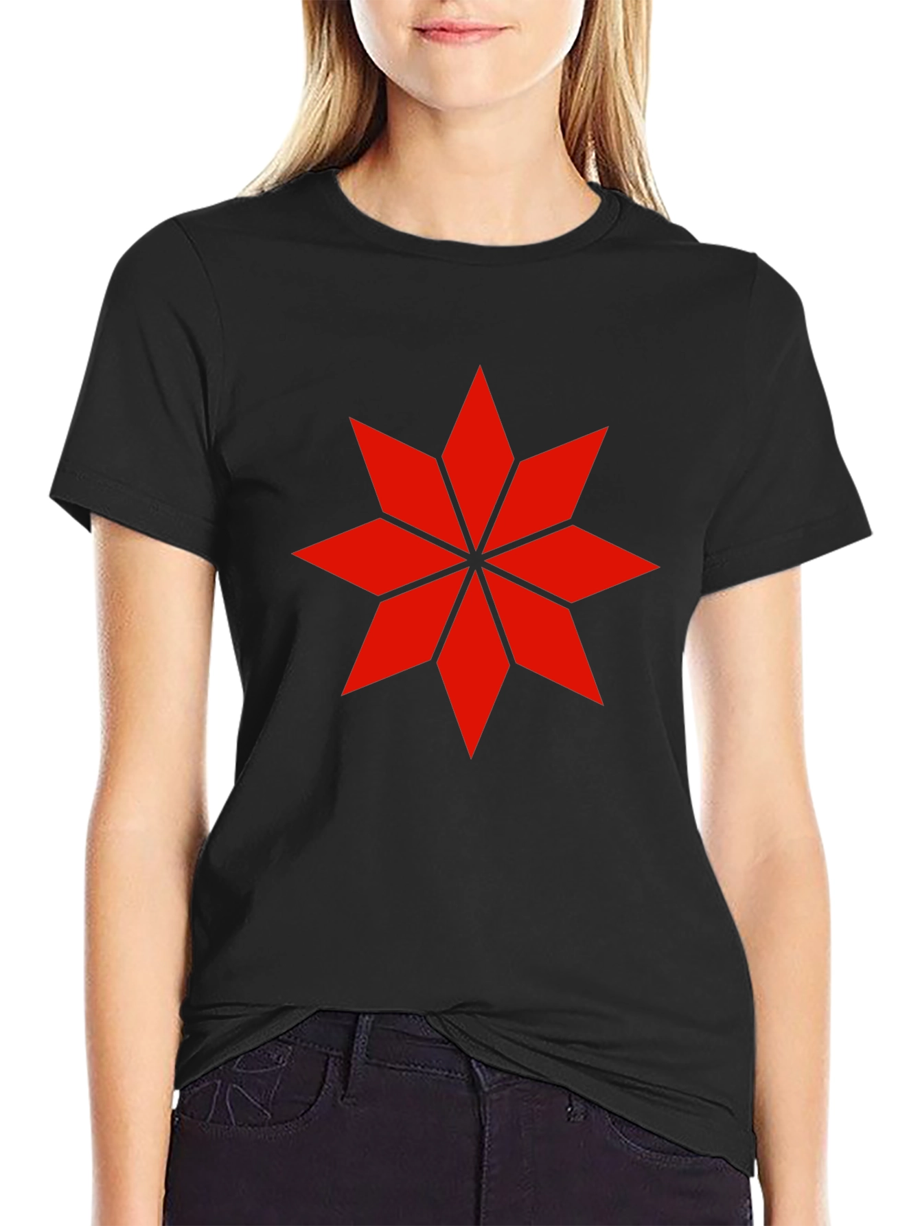 Geometric Star Graphic Tee - Black Cotton Shirt