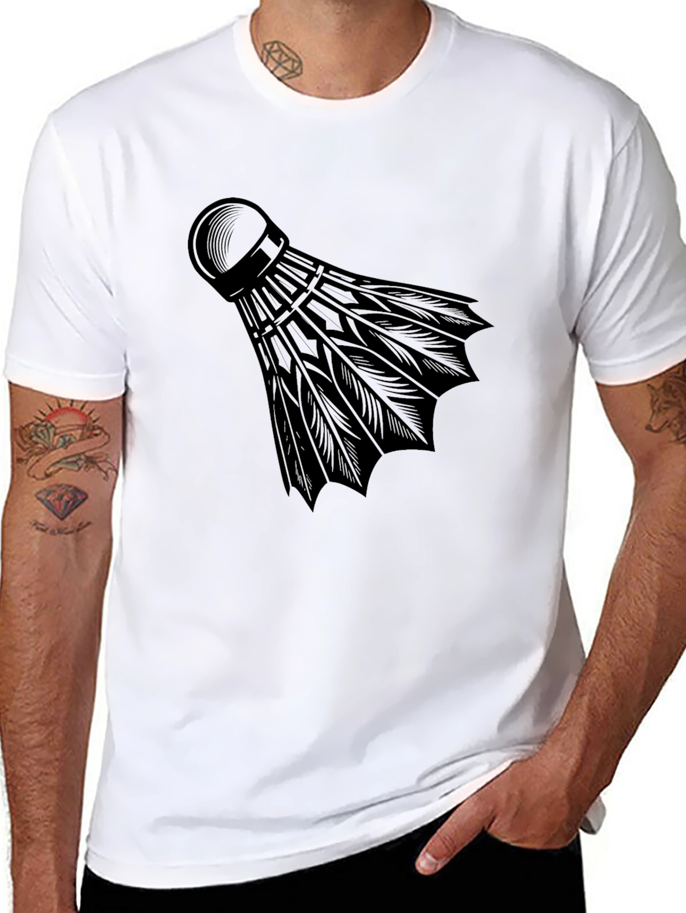 Mens Black Badminton Shuttlecock Graphic T-Shirt