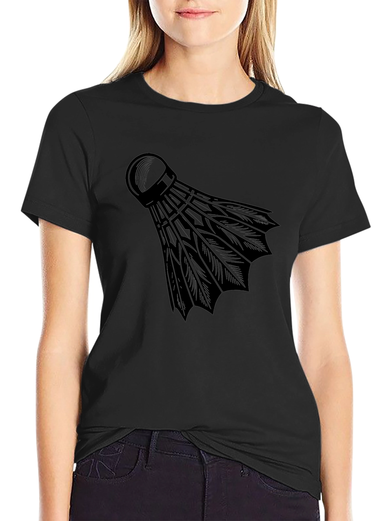 Mens Black Badminton Shuttlecock Graphic T-Shirt