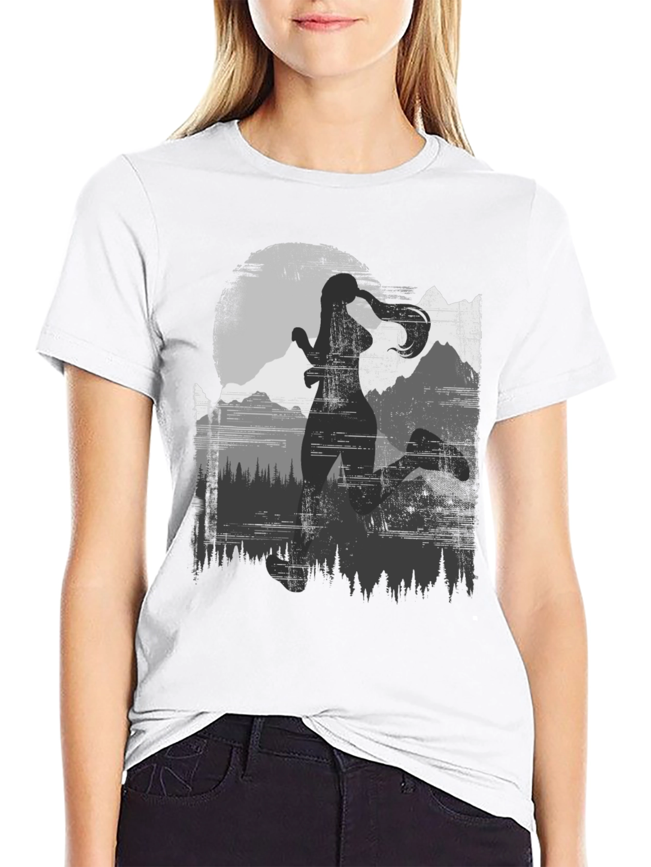 Womens Running Silhouette T-Shirt: Adventure Design