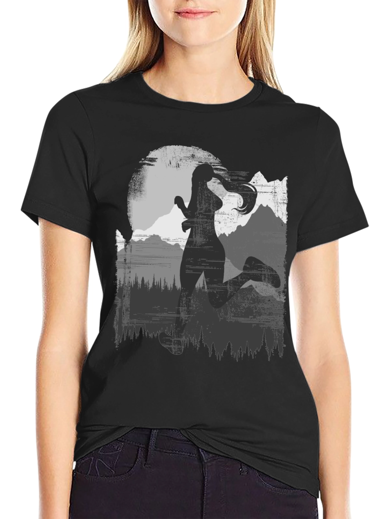 Womens Running Silhouette T-Shirt: Adventure Design