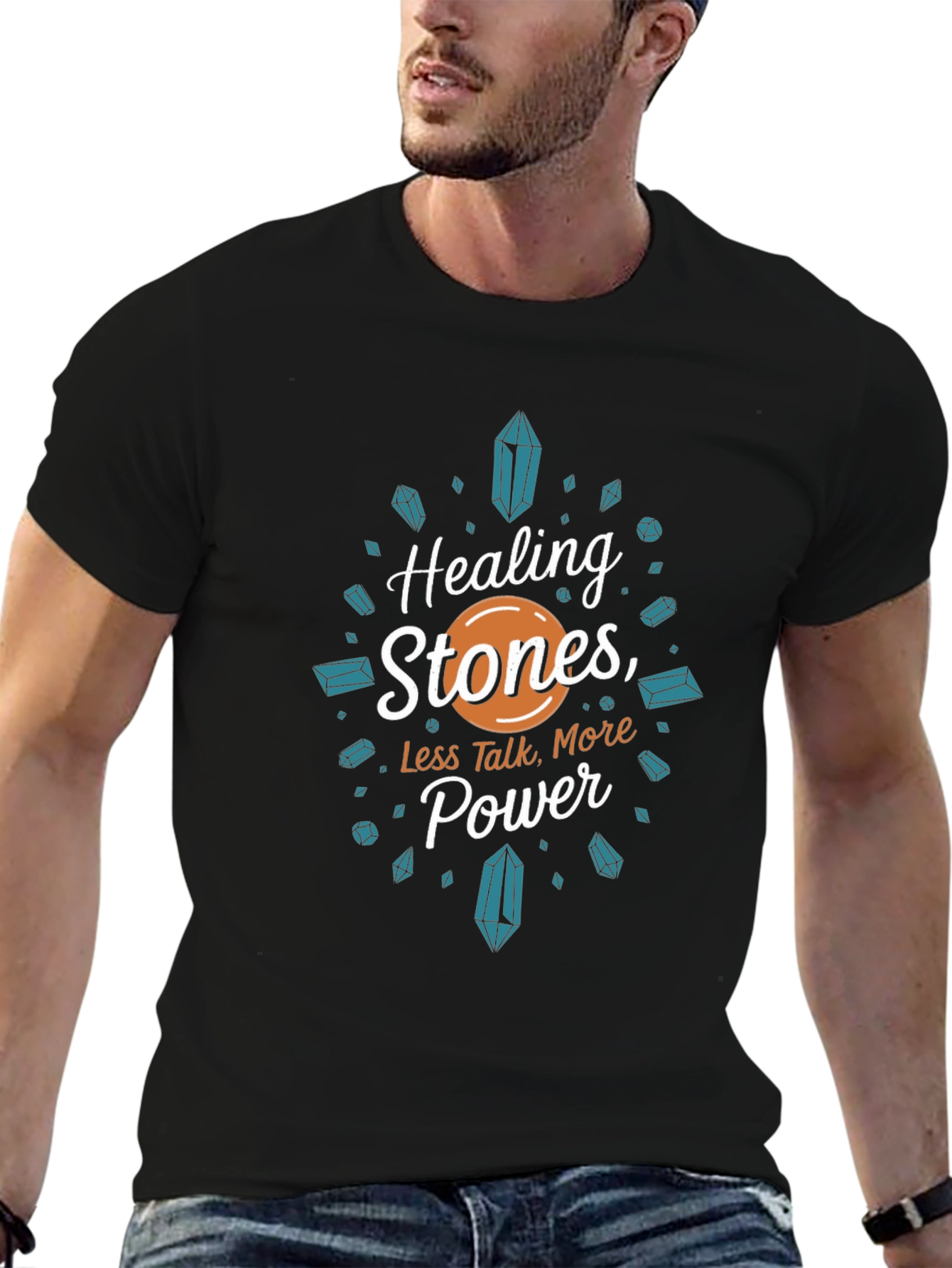 Healing Stones Power Tee - Black Graphic T-Shirt