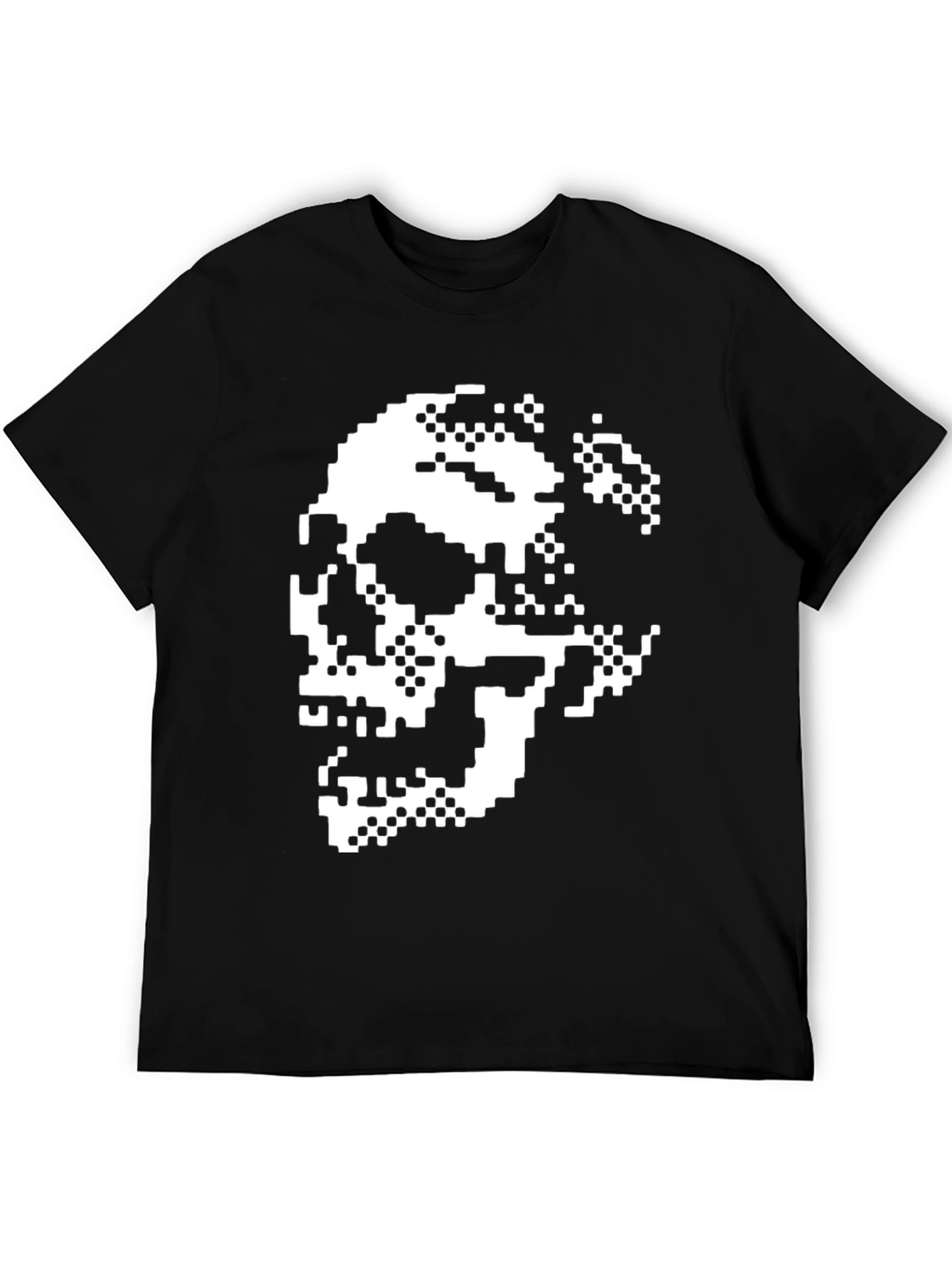 Pixel Skull Graphic Tee - Black Cotton Shirt