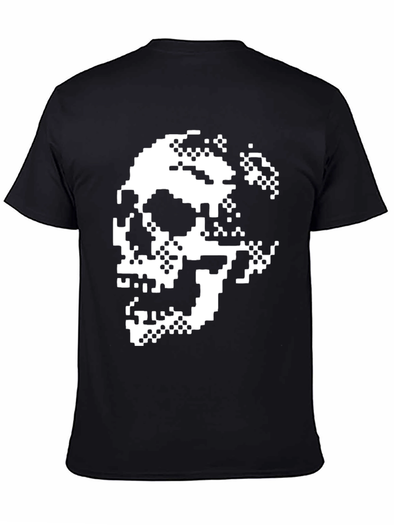 Pixel Skull Graphic Tee - Black Cotton Shirt