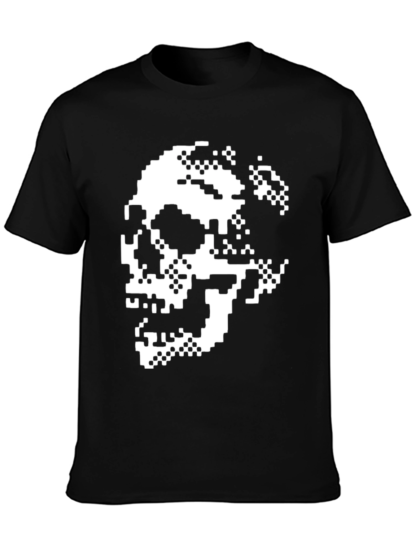 Pixel Skull Graphic Tee - Black Cotton Shirt