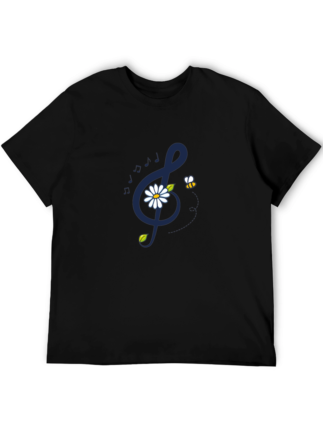Musical Daisy Bee Graphic Tee - Black Cotton T-Shirt