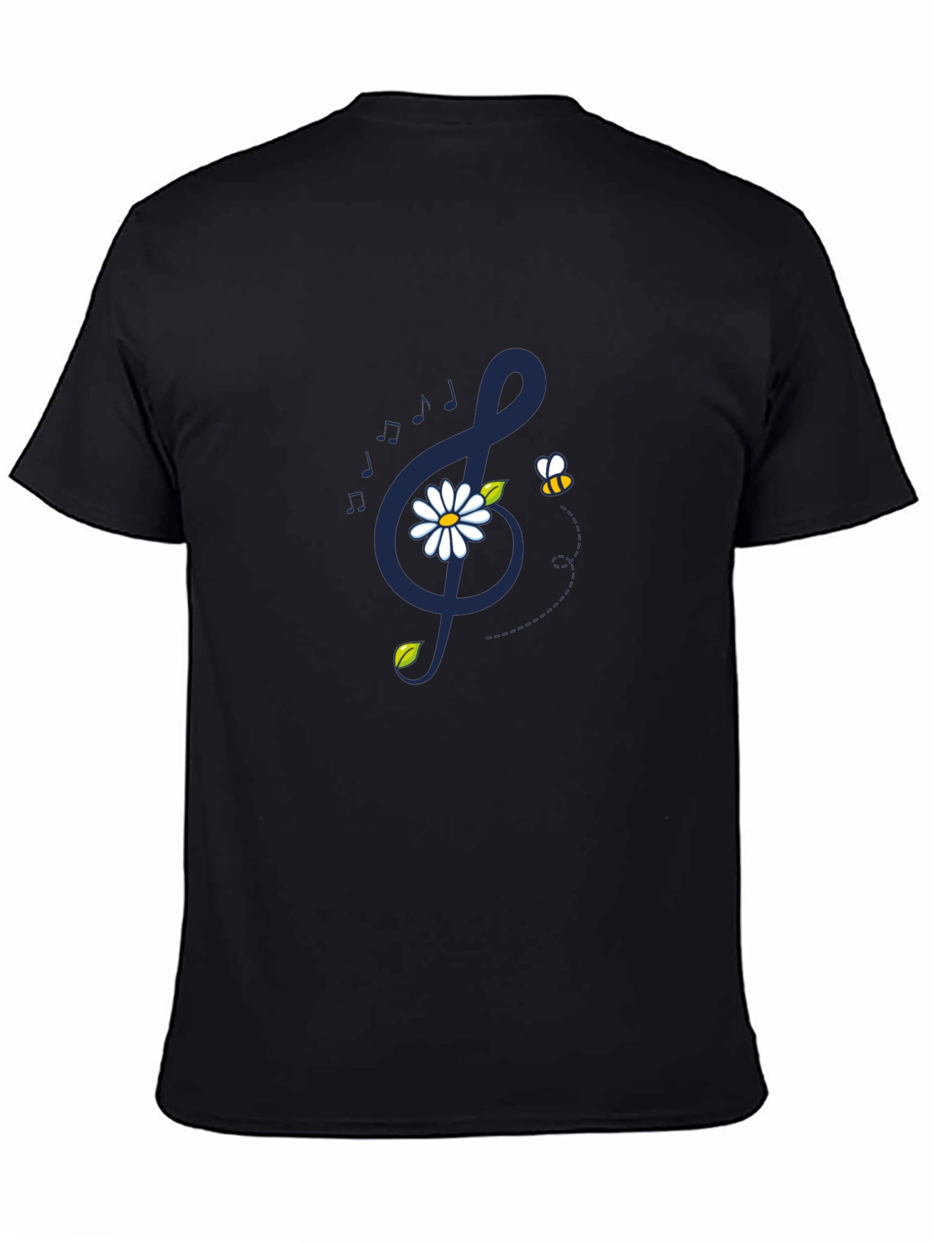 Musical Daisy Bee Graphic Tee - Black Cotton T-Shirt