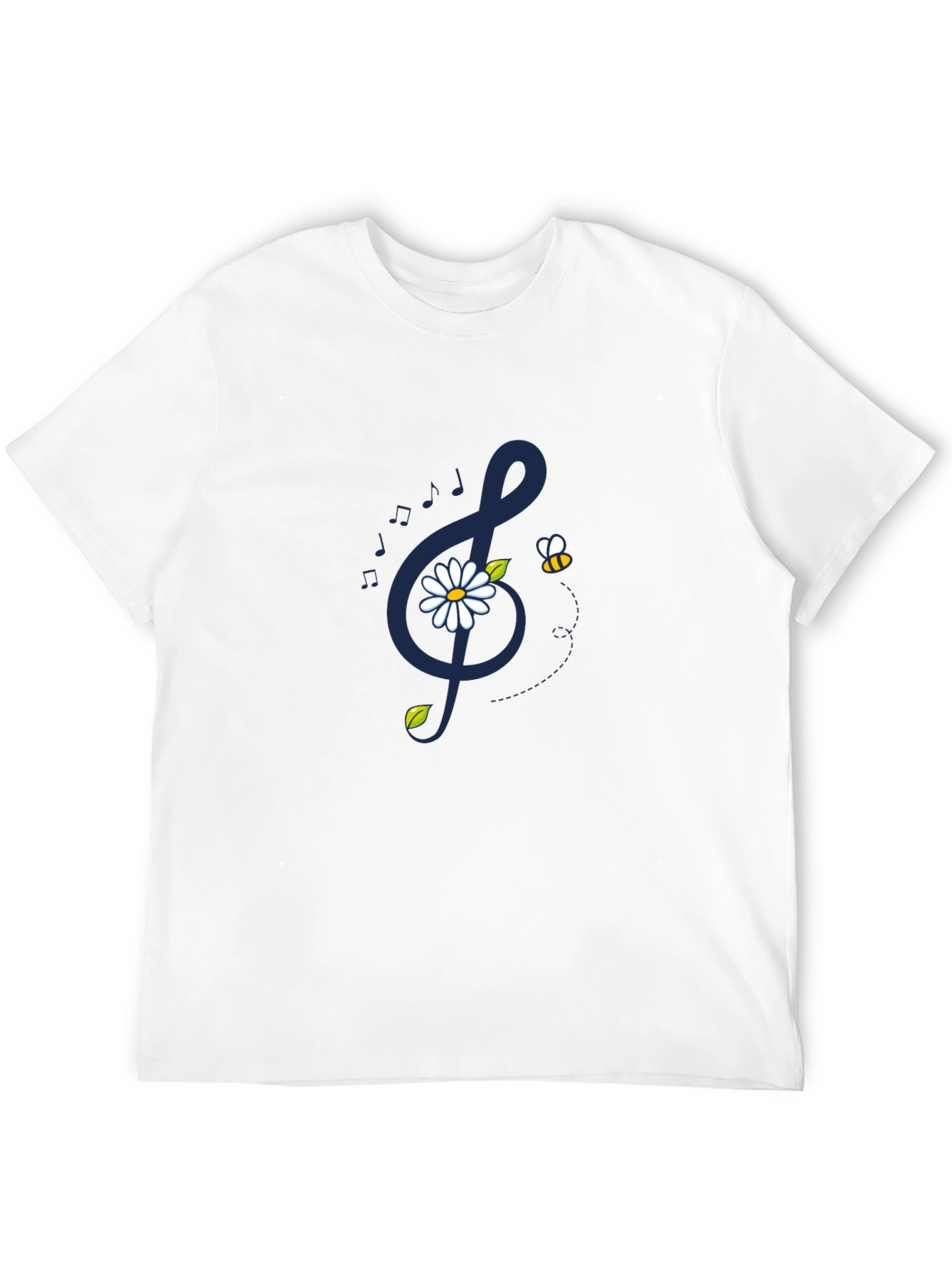 Musical Daisy Bee Graphic Tee - Black Cotton T-Shirt