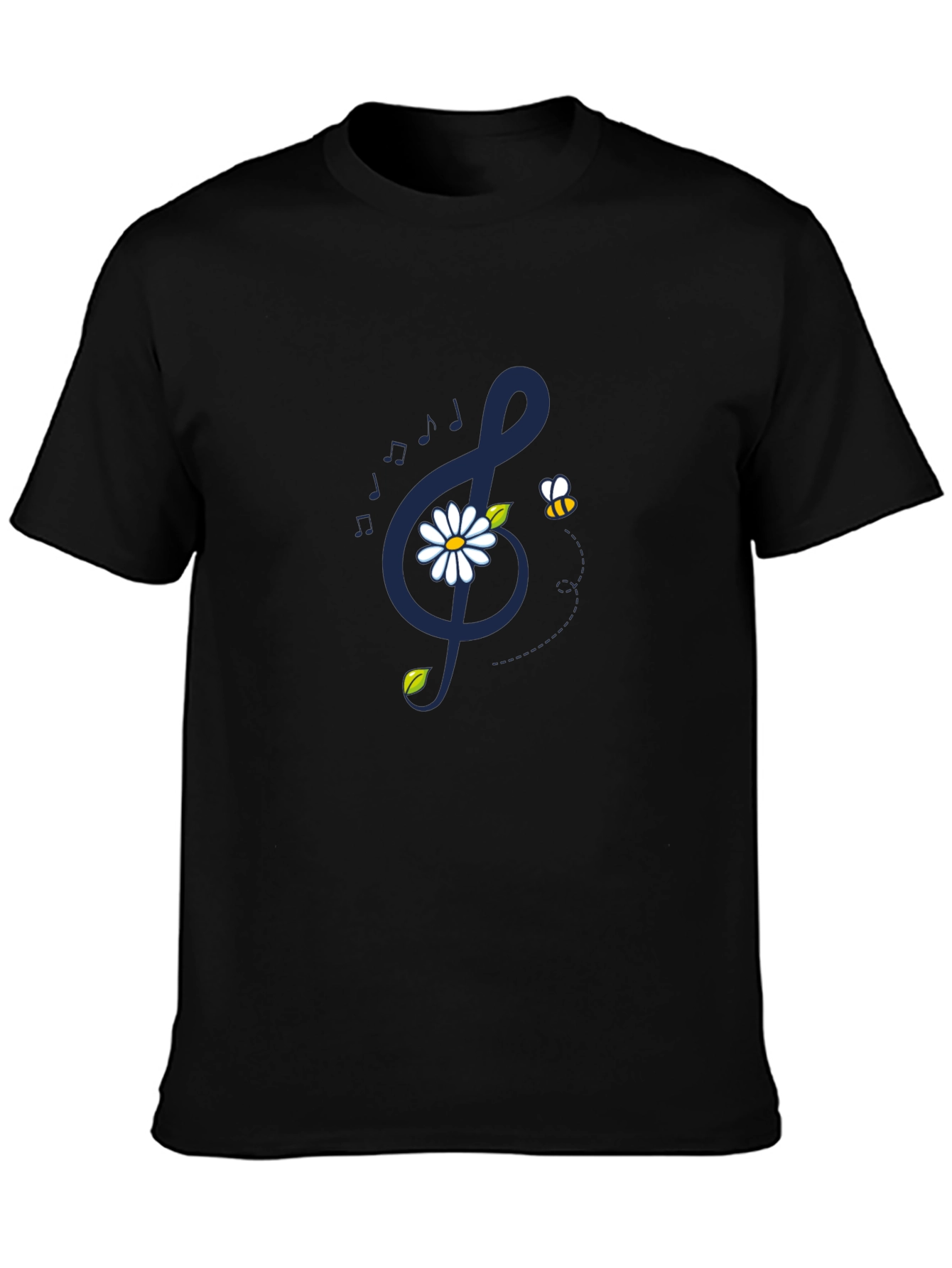 Musical Daisy Bee Graphic Tee - Black Cotton T-Shirt
