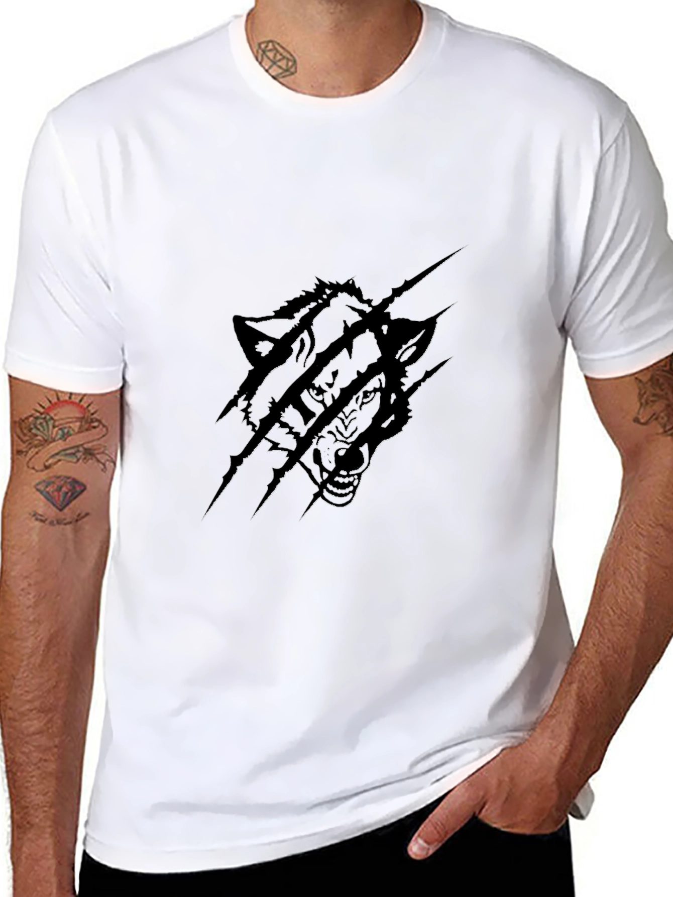 Mens Black Wolf Graphic Print T-Shirt
