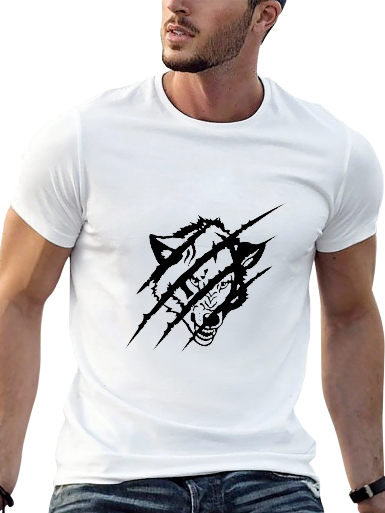 Mens Black Wolf Graphic Print T-Shirt