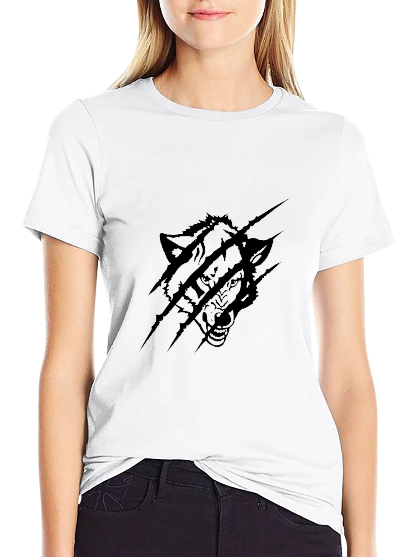 Mens Black Wolf Graphic Print T-Shirt