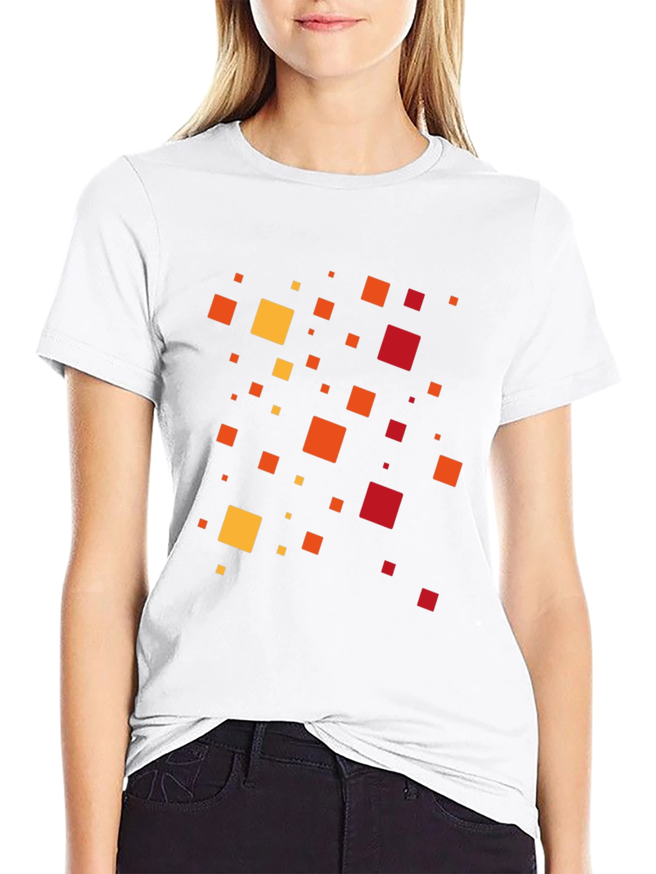 Geometric Square Pattern Black T-Shirt