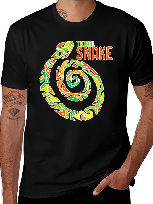 Tribal Snake Graphic Print Tee - Unique Design Casual Comfort