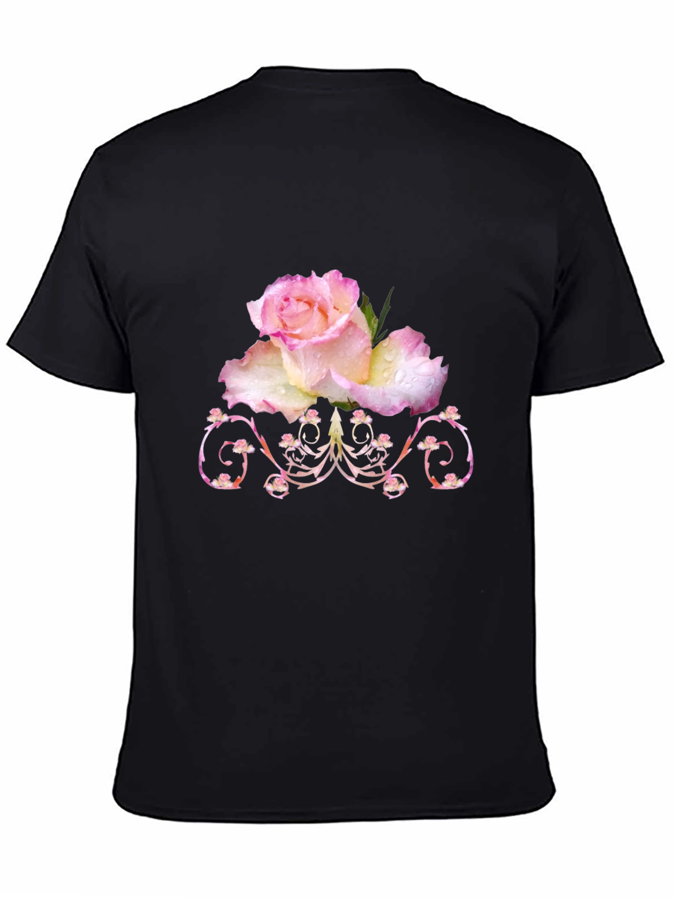 Floral Rose Graphic T-Shirt - Elegant Black Tee