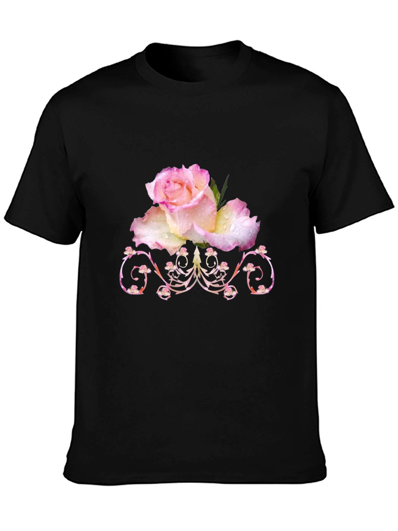 Floral Rose Graphic T-Shirt - Elegant Black Tee