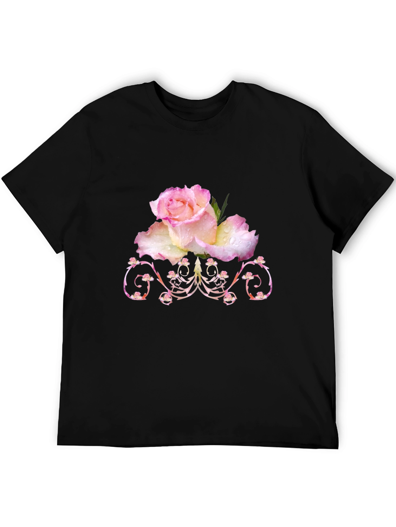 Floral Rose Graphic T-Shirt - Elegant Black Tee