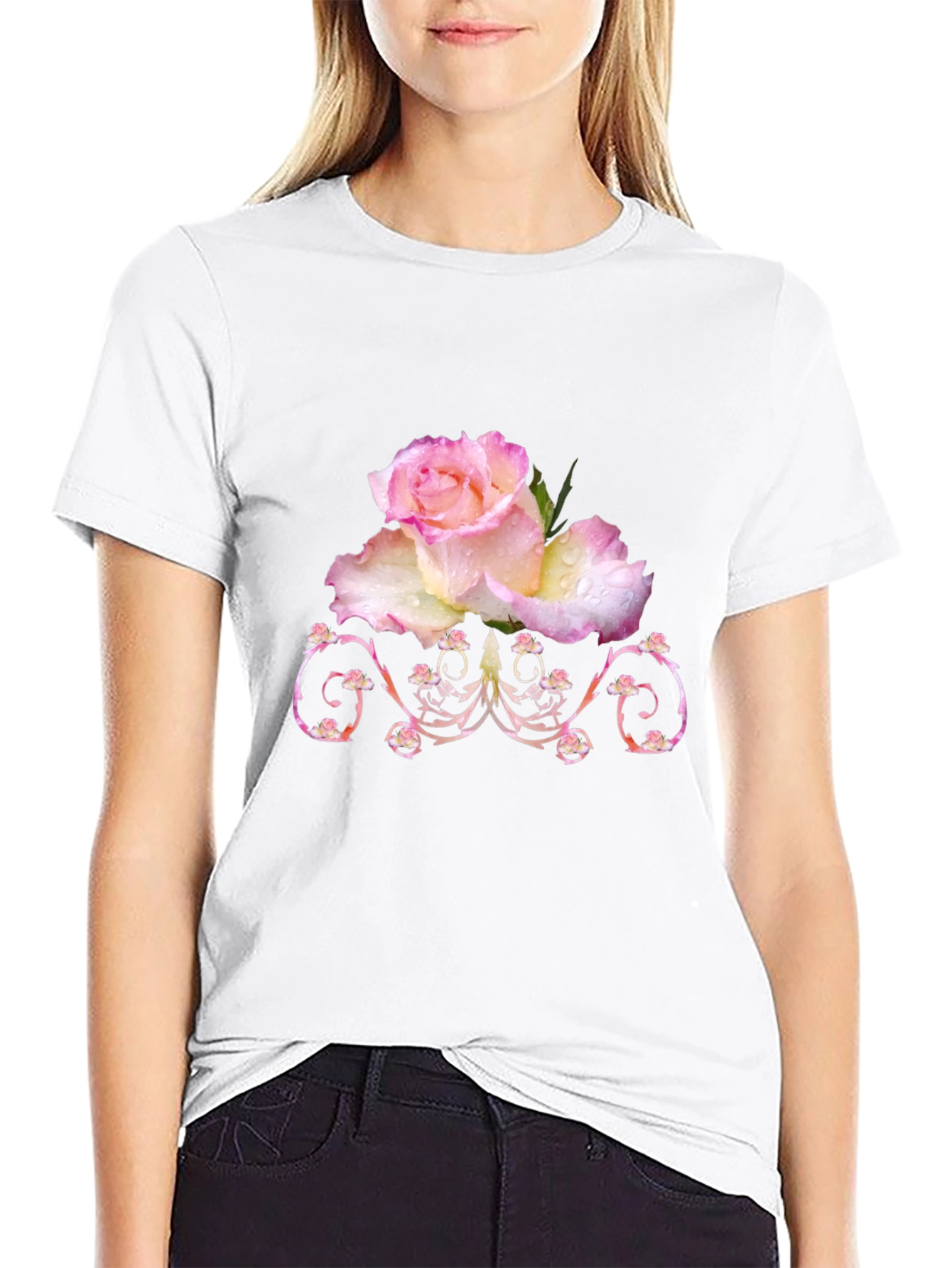 Floral Rose Graphic T-Shirt - Elegant Black Tee