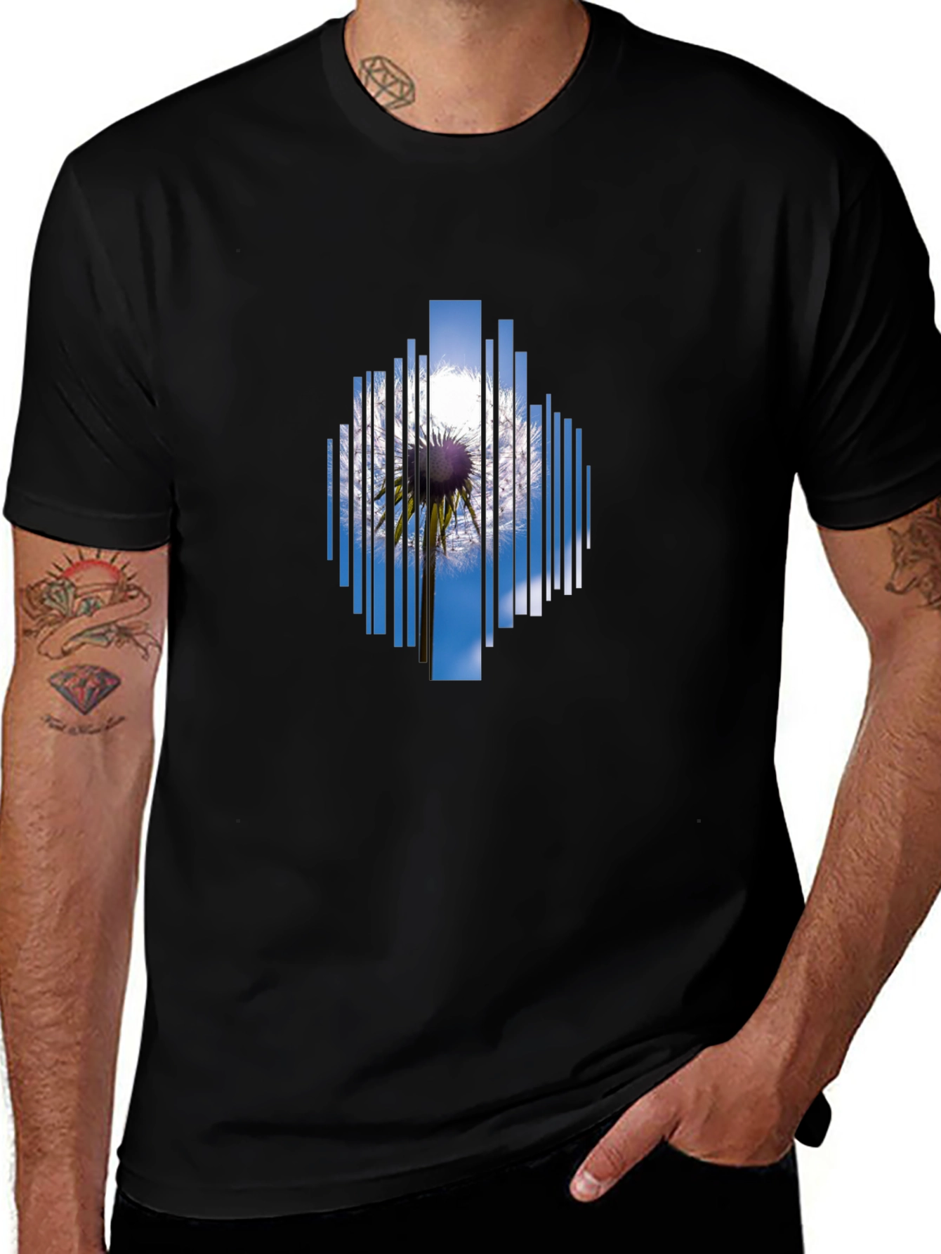 Abstract Dandelion Graphic Tee - Black