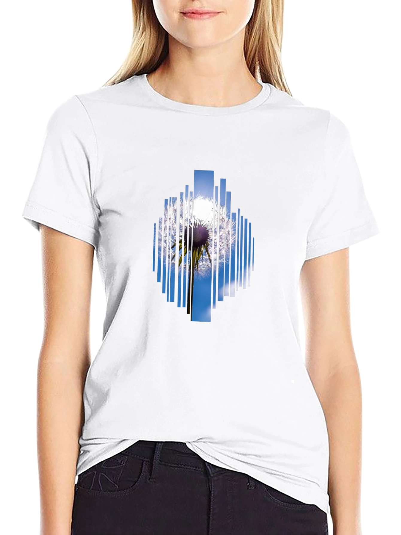 Abstract Dandelion Graphic Tee - Black
