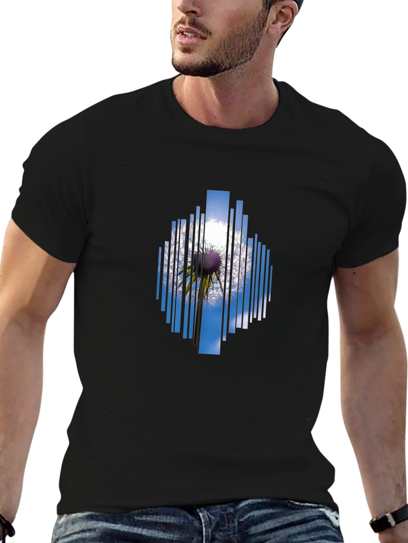 Abstract Dandelion Graphic Tee - Black