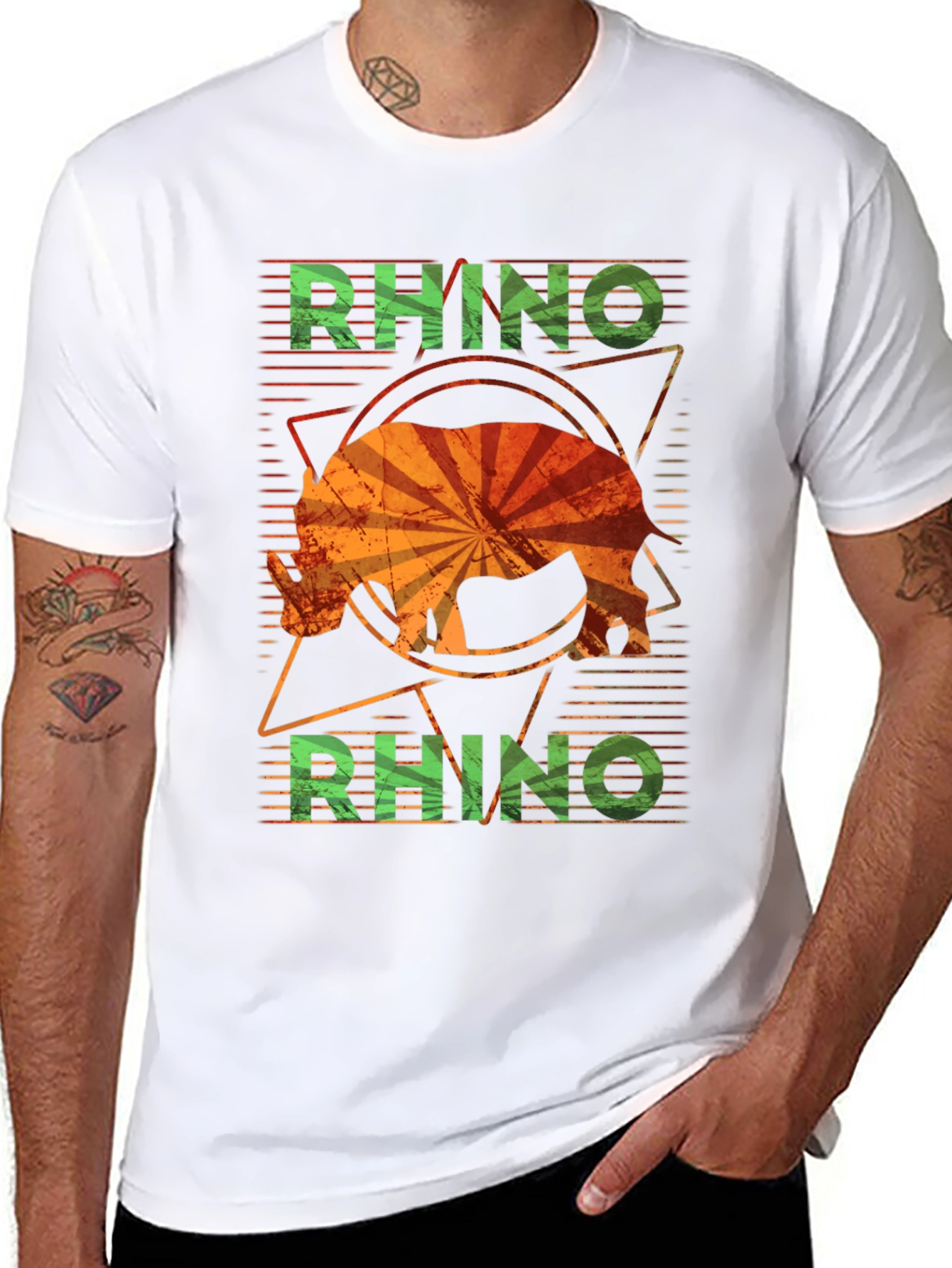 Retro Rhino Graphic T-Shirt - Distressed Design
