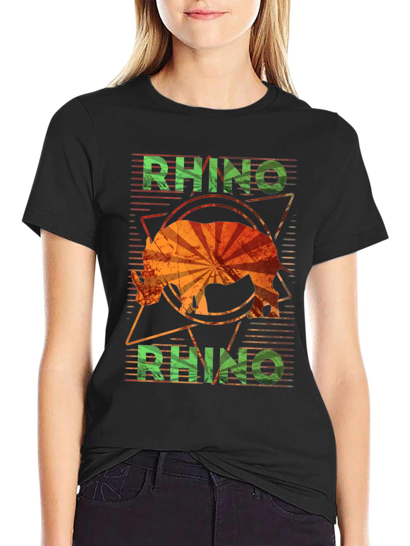 Retro Rhino Graphic T-Shirt - Distressed Design