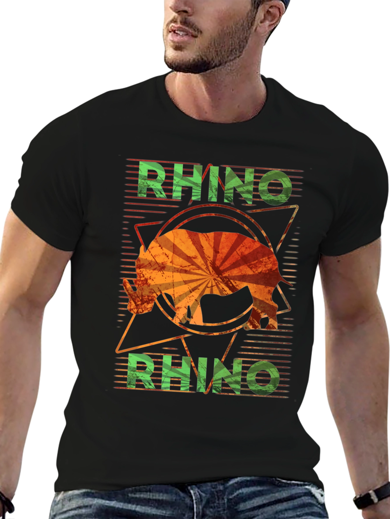Retro Rhino Graphic T-Shirt - Distressed Design