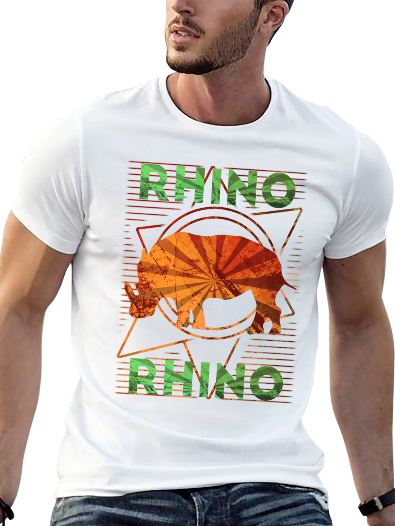 Retro Rhino Graphic T-Shirt - Distressed Design
