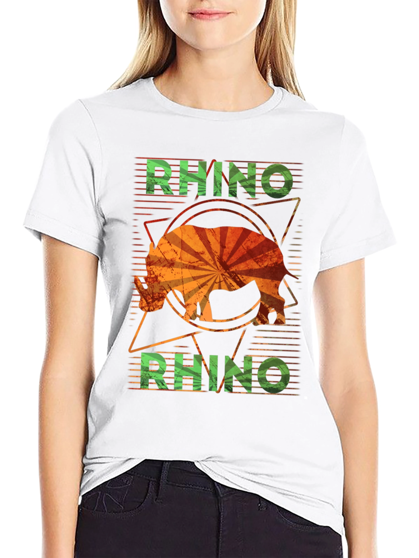 Retro Rhino Graphic T-Shirt - Distressed Design