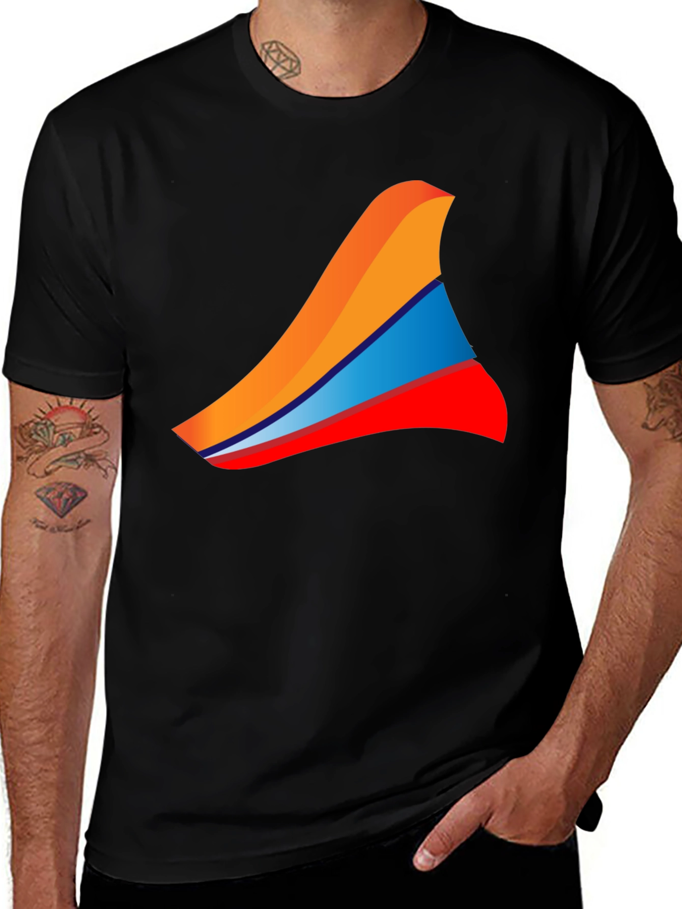 Mens Black T-Shirt with Abstract Wave Design