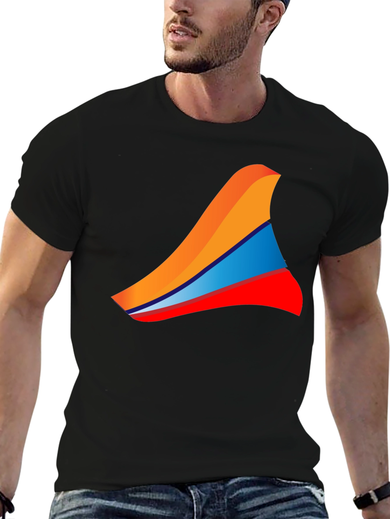Mens Black T-Shirt with Abstract Wave Design