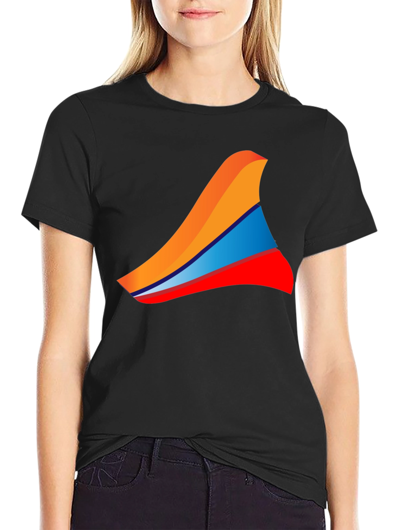 Mens Black T-Shirt with Abstract Wave Design